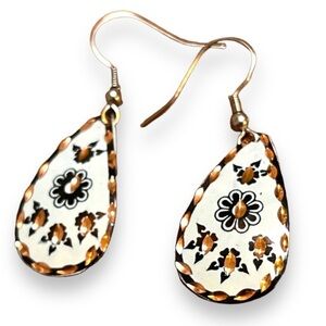 Gorgeous Copper Enamel Dangle Earrings Flower Design